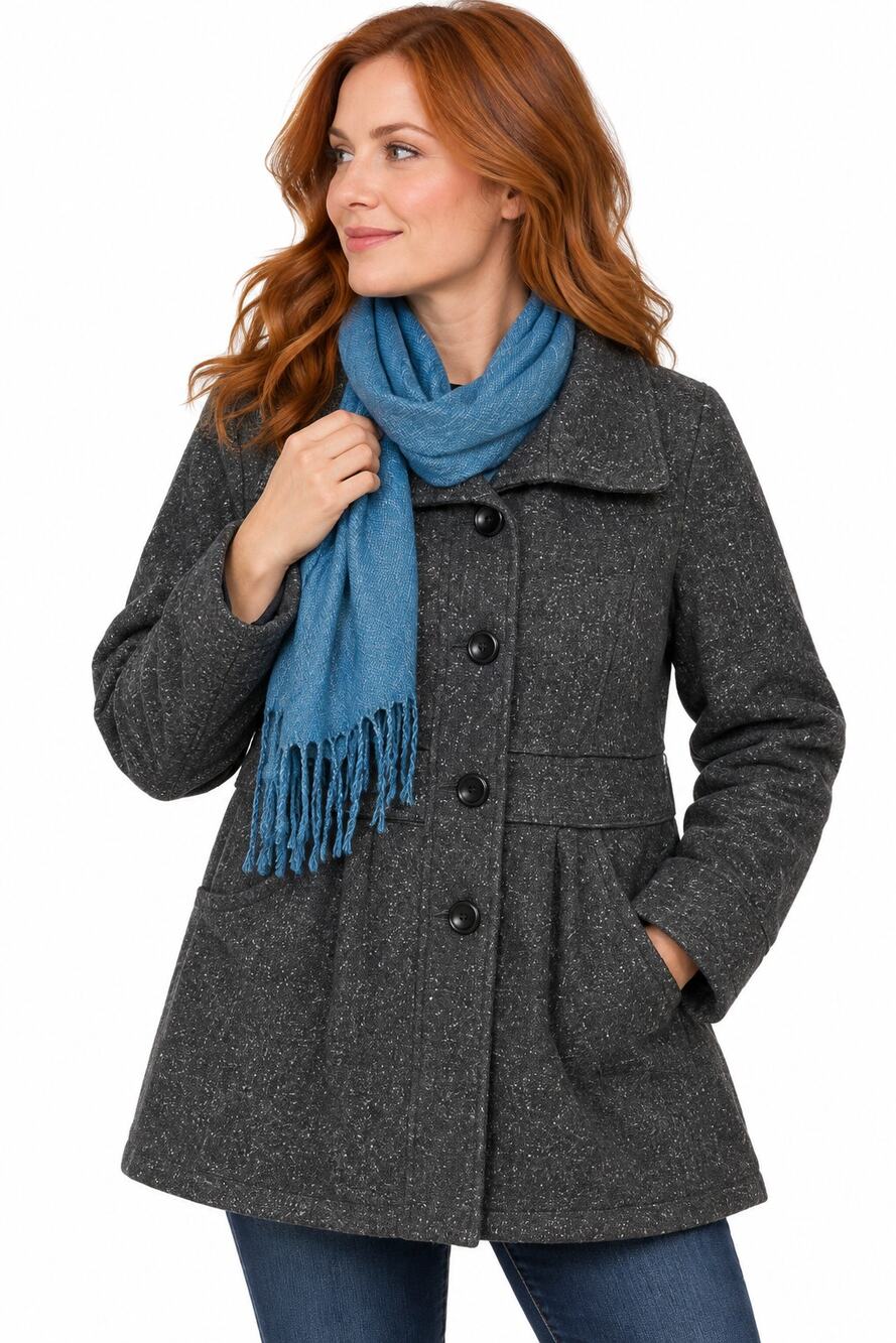 Dadbed Apt 9 Womens Large Charcoal Gray Speckled Peplum Coat Button Front